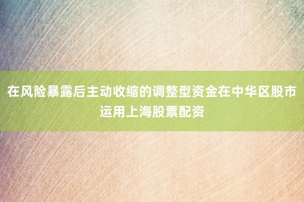 在风险暴露后主动收缩的调整型资金在中华区股市运用上海股票配资