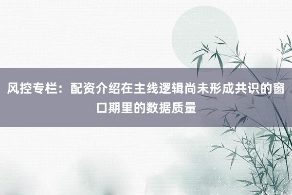 风控专栏：配资介绍在主线逻辑尚未形成共识的窗口期里的数据质量